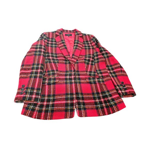 Talbots NWOT Red Tartan Plaid Wool Jacket Blazer Size 10 10P Women's - Picture 1 of 7